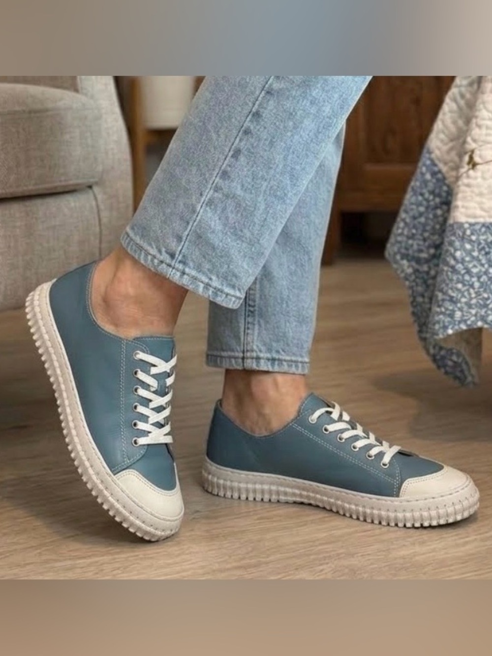 Andrea Conti Low Top Leather Sneaker Denim Blue Size 39